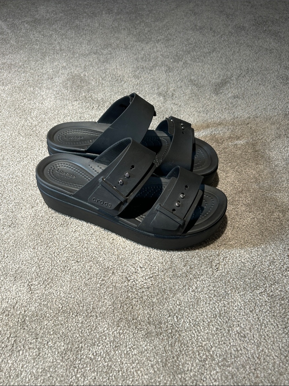 CROCS Women's Black Double-Strap Platform Sandals